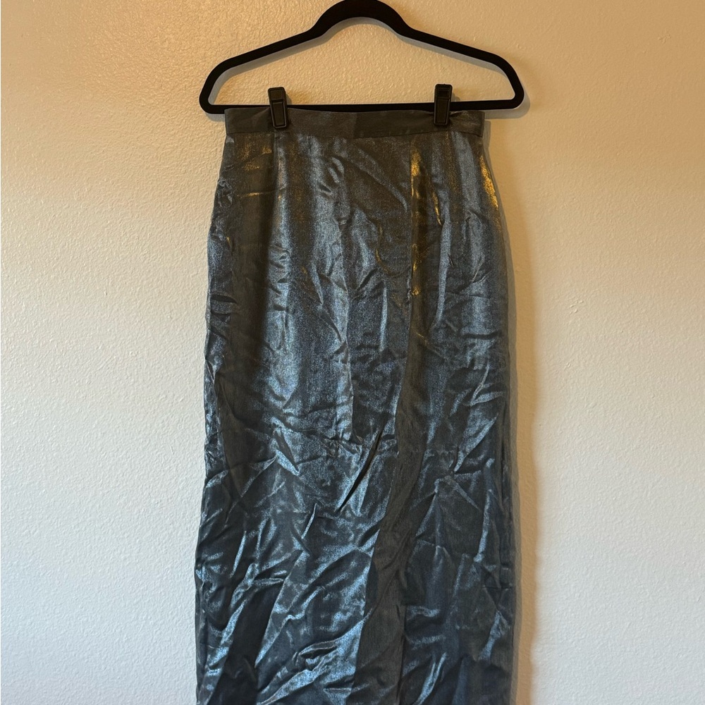 Casual Corner Shimmering Silver Maxi Skirt